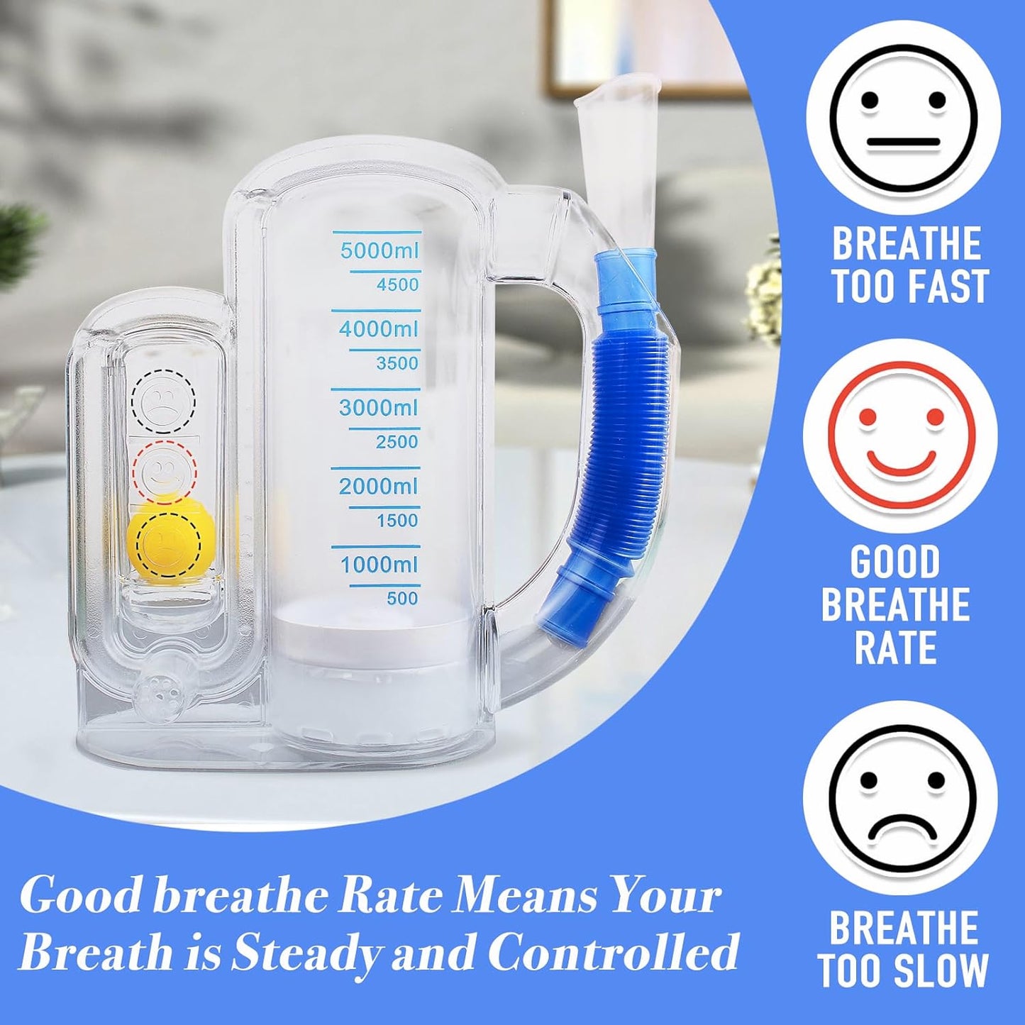 Lungora™ Incentive Spirometer - Deep Breathing Trainer for Adults & Kids (5000ml Capacity)