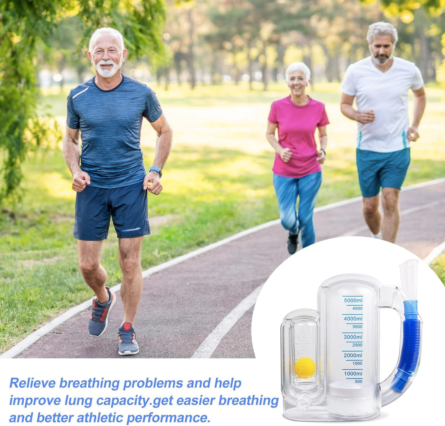 Lungora™ Incentive Spirometer - Deep Breathing Trainer for Adults & Kids (5000ml Capacity)