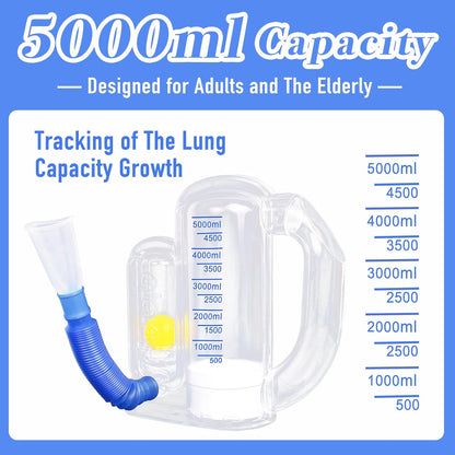 Lungora™ Incentive Spirometer - Deep Breathing Trainer for Adults & Kids (5000ml Capacity)